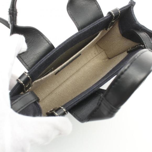 Chloé Chloe WOODY Handbag Canvas Leather Women's Navy Black - Picture 4 of 9